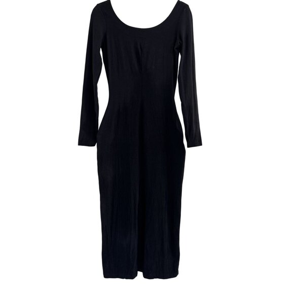 Vintage Betsey Johnson 90s Y2K Black Scoop Neck Stretchy Maxi Dress Size M - Picture 2 of 8